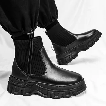 Botas para Homens de Grande Tamanho antiderrapante 2023 Couro Preto Casual ao ar livre Resistente ao Desgaste Confortáveis Sapatos de Inverno Masculino Ankle Boots
