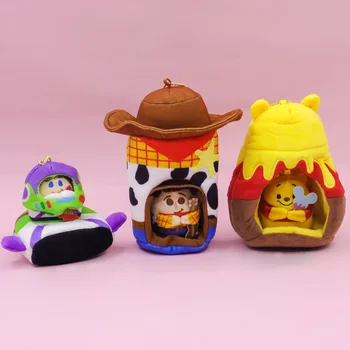 Buzz Lightyear 15Cm de Pelúcia Brinquedo Woody Kawaii de desenhos animados Winnie Saco Bonito Pingente de Quarto de Bonecas Chaveiro Plushies Presentes Para Crianças