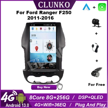 Clunko Para Ford Ranger F250 2011 - 2016 Android auto-Rádio Estéreo Tesla Multimídia com Tela de Jogador Carplay Auto 8G+256G 4G, Bluetooth