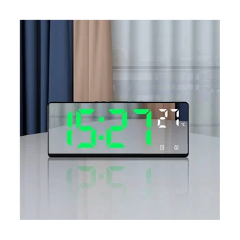 Controle de voz Espelho Relógio Despertador Digital de Temperatura Dual Alarme Soneca Desktop Relógio de Mesa Modo Noite de 12/24H(Multicolorido)