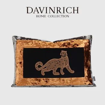 DAVINRICH italiano Extravagante Estilo Lombar fronha de Panthera Patch Bordado de Luxo Moderno Couture Almofada Caso 40x60cm