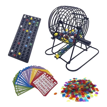 Deluxe Jogo de Bingo Conjunto com 6 Polegadas de Bingo Gaiola, Bingo Placa de Mestre,De 75 Bolas Coloridas , 50 Cartões de Bingo, e 300 Fichas do Bingo