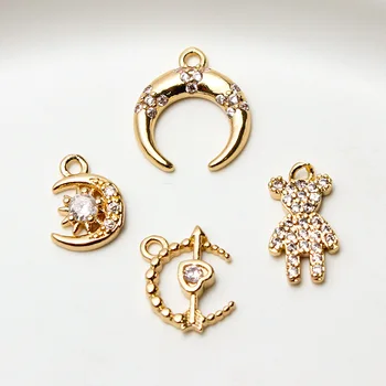 DIY acessórios de jóias de cobre banhados a ouro zircão estrela, coração, lua pequeno pingente