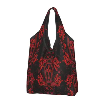 Engraçado Gothic Vampire Compras Sacolas Portátil Halloween Mansão Assombrada Mantimentos Ombro Shopper Bag