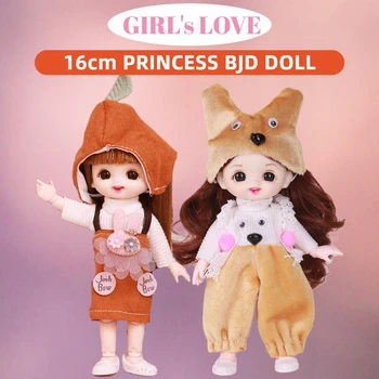 Escala 1/12 16cm Feliz Princesa BJD Boneca com Roupas e Calçados Móveis 13 Juntas de Moda Modelo Girl Dom Criança Brinquedos de Coleção