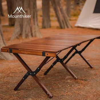 Exterior faia dobrável mesa e cadeiras portáteis de madeira maciça de orvalho acampamento rolo de ovo mesa de churrasco mesa de jantar