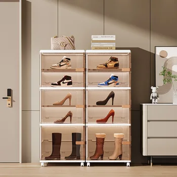Família de dobramento sapato gabinete de Multi-funcional, à prova de poeira sapato armário de armazenamento pode ser empilhado com rodas armário de armazenamento