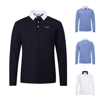Golfe dos homens T-shirt manga comprida quente e elástico de esportes de absorção do suor e respirável camisa de POLO no outono e no inverno