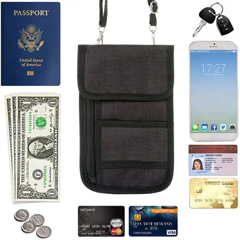 Impermeável Viagem Titular do Passaporte Sacos Anti-roubo de Documentos de Armazenamento de Sacos de Nylon Portáteis RFID IDENTIFICAÇÃO do Cartão de Crédito Organizador de Bolsa de Pescoço