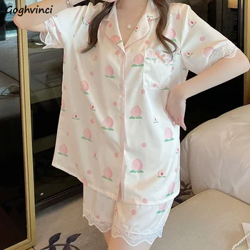 Impressão De Pijama Define As Mulheres De Renda Doce Solta Estilo Coreano Pijamas Princesa Moda Ulzzang Simples, Clássico, Casual De Verão Para Estudantes