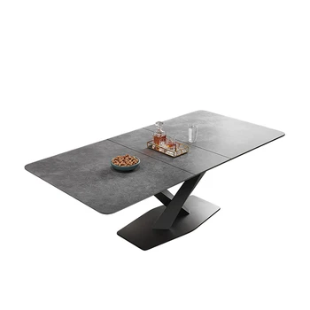 Italiano minimalista mesa de jantar pequena família de luz de luxo rock placa telescópica deformável mesa de jantar e cadeira
