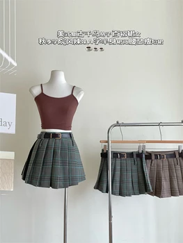 Japonês de Mauricinho Estilo Doce Xadrez Saia Plissada Mulheres de Cintura Alta de Uma Linha de Saia Kawaii Girls 90 JK Uniforme Harajuku Streetwear
