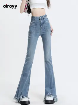 Jeans Mulher De Jeans De Cintura Alta Flare Pants Borla Magro Magro Comprimento Total Jeans Primavera Luz Azul Moda Streetwear 2023 Y2k