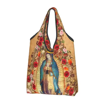 Kawaii Impressão De Nossa Senhora De Guadalupe, A Virgem Maria Sacola De Compras, Sacos Do Portátil Shopper Ombro Católica México Cartaz Bolsa