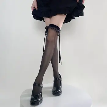 Kawaii Respirável Bonito Lolita Para as Mulheres Japonês JK Laço Poliéster Sobre o Joelho, Meias de Arco Meias de Alta Tubo de Meias Feminina de Meias