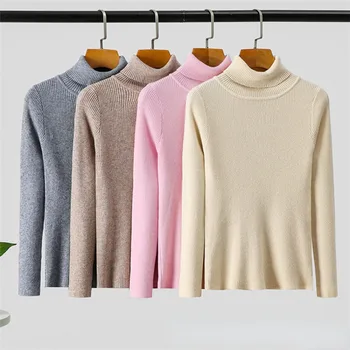 LAISIYI coreano Blusas de Gola alta Outono Slim Engrossar Malha Camisolas Mulheres 2023 Camisola de Inverno Casual Quente Malhas Tops