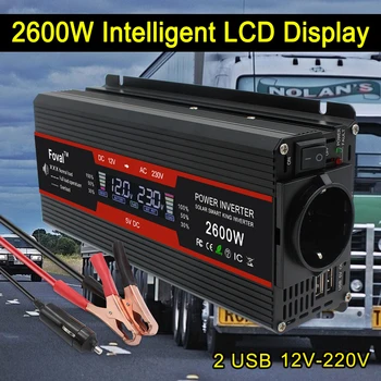 LCD do Carro da exposição de Inversor de DC12V Para AC 220V 1500W 2000W 2600W UE Tomada CA 2UB Solar, inversor инвертор 12v 220v преобразователь