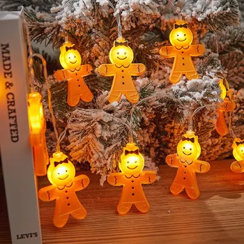 LED Luzes de corda Homem de Gengibre Leve de Fadas Decoração de Natal para a Casa de Neve de Natal Enfeites de Árvore de Natal de Ano Novo Garland