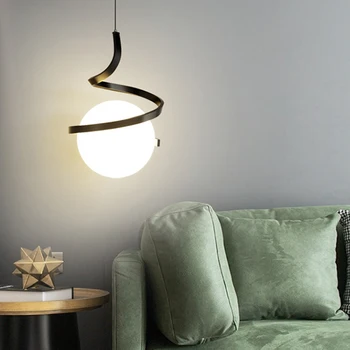 LED moderna Espiral Pingente Luzes de Decoração de Casa de Lustre para Sala de estar, Quarto de Cabeceira de Iluminação Preto Ouro Branco Abajur de Vidro