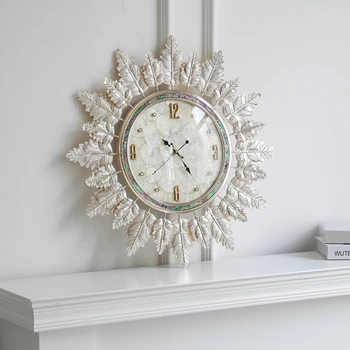 Luxo Cor Shell Relógio De Parede Criativo Folha De Ouro Decorativo Relógio De Parede Moderno Família Simples Sala De Estar Mudo, Relógio