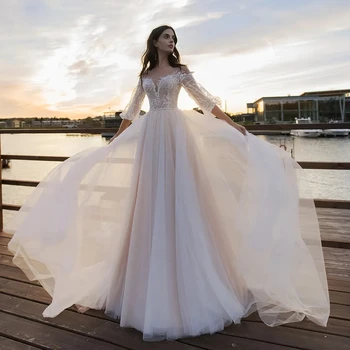 Luxo Vestidos De Noiva 2023 Novos Apliques De Renda Sexy Sem Encosto Off Ombro Mangas Compridas Vestido De Noiva Princesa Clássico Vestidos De Casamento