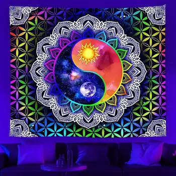Mandala Cartaz que Brilham No Escuro, Tapeçaria UV Reativa Tapeçaria Pendurada na Parede de Blacklight Tapeçarias Para / dorm/Casa da Arte de Decoração