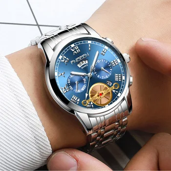 Marca de luxo Masculina do Relógio de Quartzo de Moda da Decoração Luminosa de Negócios Lado do Relógio Desportivo Movimento Automático de Presente um relógio de Pulso
