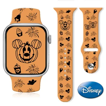 Mickey de Disney Halloween Impresso Pulseira de Silicone Para Apple Faixa de Relógio 7/6/5/4/3/2/1 Ultra 38/40/41 42/44/45/49mm Bonito Pulseira