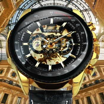 Militar Relógios Para Homens Esqueleto Mecânico Automático De Pulso Relógios De Marca Top De Luxo 2021 Ouro De Prata De Couro Grande Reloj Hombre