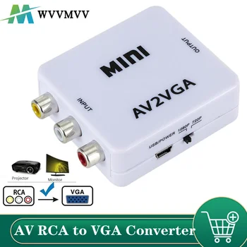 Mini HD AV2VGA Conversor de Vídeo, Conversor de Caixa de RCA AV CVBS para VGA Conversor de Vídeo com Conversor de Áudio de 3,5 mm para PC, Conversor HDTV