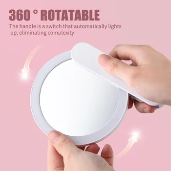 Mini Portátil Espelho de Maquilhagem Inferior Magnético De 360 Graus de Rotação de Mudar Espelho de Mão Prego Lâmpada Melhor Presente para Família, Amigos