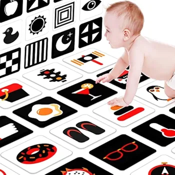 Montessori Bebê Estimulação Visual Cartão de Brinquedo Preto Branco Cartões de memória Flash de Alto Contraste Visual Estimulação da Aprendizagem de Brinquedos para Crianças