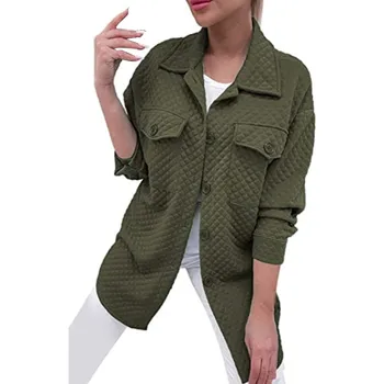 Mulheres de Cor Sólida Costura Jaqueta Com Mangas compridas Botão para Baixo de Gola E Casual Bolsos Mulheres de roupas vintage