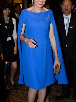 Mãe Da Noiva Vestidos com Cabo De 2023 Joelho de Comprimento Curto Azul Royal Festa de Casamento da Mãe de Vestido de Vestido De Madrinha Farsali