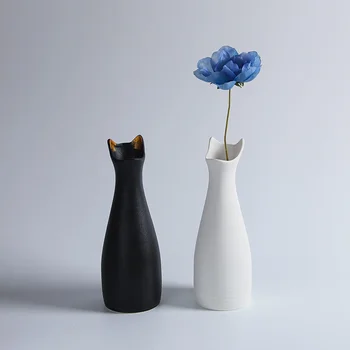 Nordic Gato Forma De Vaso De Luz De Luxo Em Cerâmica Branca Secas Vaso De Flor Moderna Sala De Estar Decoração Criativa Simplicidade Hidropônico Vaso