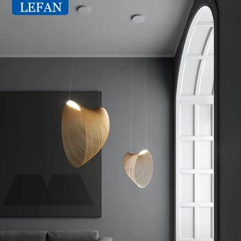 Nordic Pós-moderno Design Minimalista personalidade Lustre de sala de estar, Sala de jantar iluminação café Quarto de Madeira Lâmpada LED