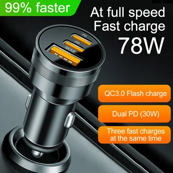Novo 78W PD Carregador do Carro do USB Tipo C de Carregamento Rápido de Carro Adaptador de Telefone para o iPhone 14 13 12 Xiaomi Huawei, Samsung, S21, S22 Carga Rápida