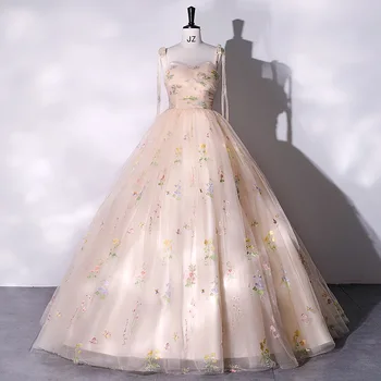Novo Elegantes Vestidos De Quinceanera Moda De Espaguete Fita Para O Longo Vestido De Baile Doce Bordado De Pequenas Flores De Baile, Vestidos Personalizado Feito