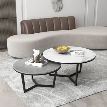 O Nordic light luxo rock laje de mármore de uma mesa de café combinação moderna casa sala de estar mesa de café redonda e simples