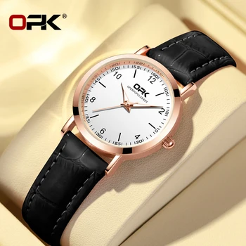 OPK 8613 Moda Original de Quartzo Mulheres Relógios Impermeável Luminoso de Couro Alça Mão Relógio Simples com ligação Assistir Vestido Para as Mulheres