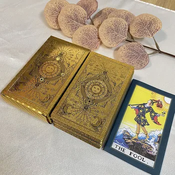 Ouro 12x7cm Tarô Versão em inglês Afirmação Cartões de Profecia Deck para Iniciantes com Papel Colorido Livro Guia