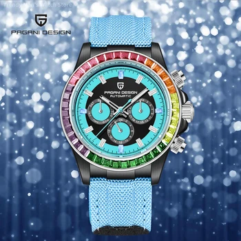 PAGANI Design de Luxo arco-íris Gem moldura dos Homens Relógio de Pulso Mecânico Automático do Relógio Para Homens Desporto Cronógrafo Relógio Impermeável