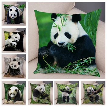 Panda adorável Impresso Capa de Almofada de Sofá de Casa de Carro Decoração Bonito Animal Selvagem Fronha Macia Curto Travesseiro de Pelúcia