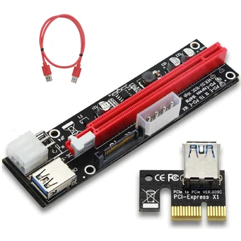 PCI-E Placa Riser Board PCI Express 1X a 16X Extender pcie Riser Adaptador de Cartão de 60cm Cabo USB 3.0 4Pin 6Pin de 15 pinos SATA Power LED