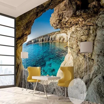 Personalizadas de Fotos em 3D papel de Parede Moderno e Simples Caverna Marinha Natureza Mural, Sala de estar, Quarto de Decoração de Interiores