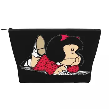 Personalizado Bonito Mafalda de Viagem, Saco de Cosméticos para as Mulheres de desenhos animados em Quadrinhos de Quino produtos de Higiene pessoal, Maquiagem Organizador Senhora de Beleza de Armazenamento de nécessaire