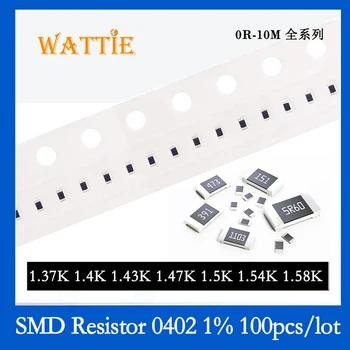 Resistor SMD 0402 1% 1.37 K 1.4 K 1.43 K 1.47 K 1.5 K 1.54 K 1.58 K 100PCS/monte chip resistores de 1/16W 1,0 mm*0,5 mm