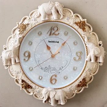 Retro Europeia pastoral elefante relógio de parede sala de estar mudo relógio personalidade de moda, decoração criativa relógio de quartzo