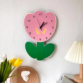 Rosa Tulipa Silêncio Relógios de Parede, Sala de estar, jardim de Infância Flor de Loja de Decoração Simples e Criativo, Bonito Relógio Pingente