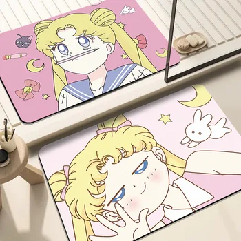Sailor Moon Kawii Animação Dos Desenhos Animados Tapete, Cozinha Banheiro Antiderrapante De Absorção De Água, De Secagem Rápida, Tapete Capacho Pé Da Esteira